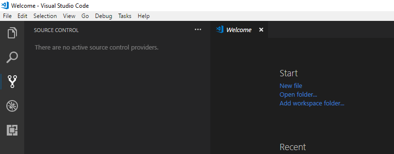 Image of VS Code displaying message: There are no active source control providers.